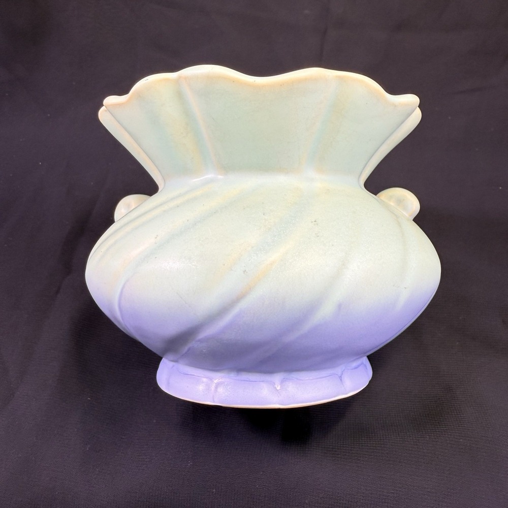 Vintage WELLER Vase Signed Since 1872 Pottery Blue Green‎ Glaze Handles